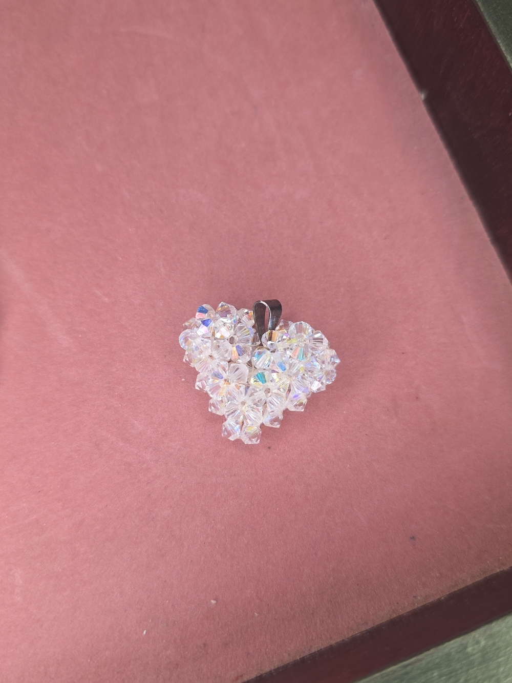 vintage Aura Borealis Crystal and sterling silver heart pendant
